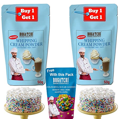 Image of BOGATCHI Whipping cream for cake, Whipping Cream Powder, Whipped Cream, Premium Whipping cream Powder, Rich Whipping cream|FREE One Extra Whipping Cream Powder(50g)+ Colorful Candies (20g)