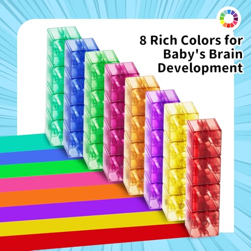 Image of 40 PCS Magnetic Blocks for Toddlers Age 1-3, 1.34 inch Transparent Large Magnetic Cubes for Kids , Magnet Blocks Montessori Sensory Toys for Boys Girls Birthday Gift, Big Building Cube Preschool STEM Toy