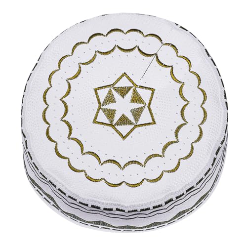 Image of Men Muslim Prayer Kufi Hat Prayer Headwear Cap Islamic Beanie Skull Cap Embroidery Kofia Topi Sun Hat
