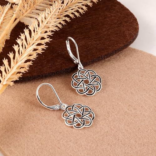 925 Sterling Silver Dangle Drop Earrings for Women girls, 14K Gold Trendy Celtic Knot Leverback Dangle Earrings, Lightweight Hypoallergenic Jewelry4