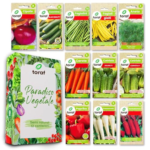 LW TORAF Set de Semillas Huerto XXL 12 variedades premium de hortalizas, 2500 semillas, plantas de jardín, balcón, cocina, cebolla, judía, eneldo, zanahoria, pepino,tomate,pimiento,plantas aromaticas