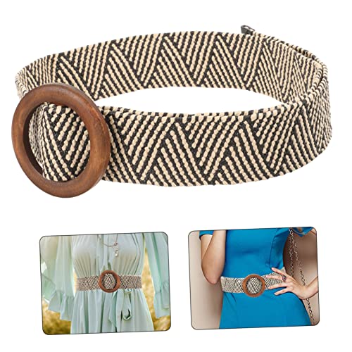 Woven Waist Belt with Wood Buckle for Girls Elastic Strap for Dresses Comfortable and Versatile Daily Use for Parties and Casual Outfits3