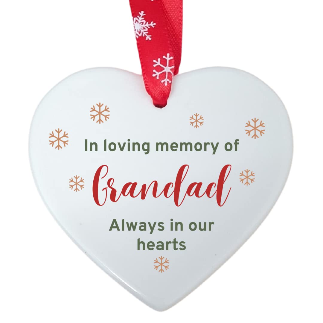 Second Ave Gift Company White,Red Second Ave In Loving Memory Of Grandad Ceramic Hanging Heart Christmas Xmas Tree Decoration Bauble