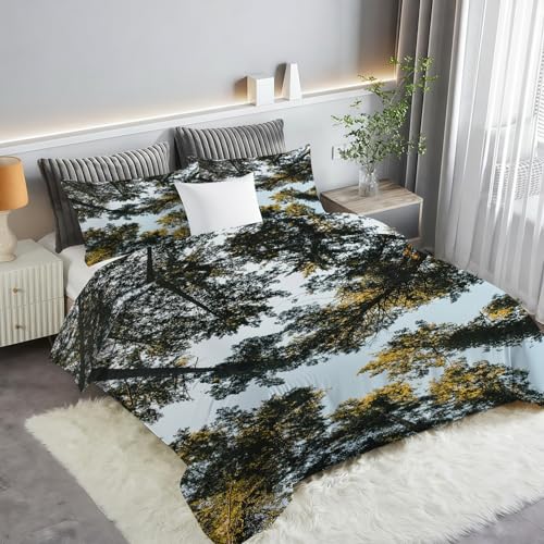 Housse de couette 220x240 forêt en microfibre bleue avec taies - 6