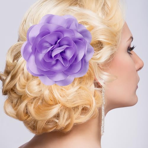 Image of Dainty Fabric Rose & Camellia Flower Oversized Brooch Pins & Hair Clip - Large Lapel Pin, 4.3in /7.5in