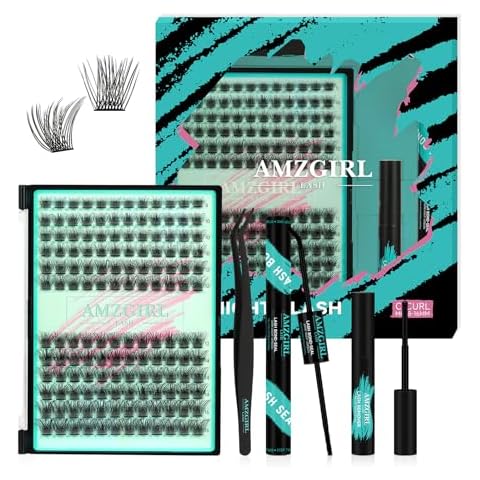 AMZGIRL LASH Midnight DIY Lash Extension Kit, 144 pcs Eyelash Clusters Kit Lash Bond and Seal, Lash Glue Remover and Applicator for Individual False Eyelashes Kit Lash Extensions(D-Mix 8-16mm Kit) Cover