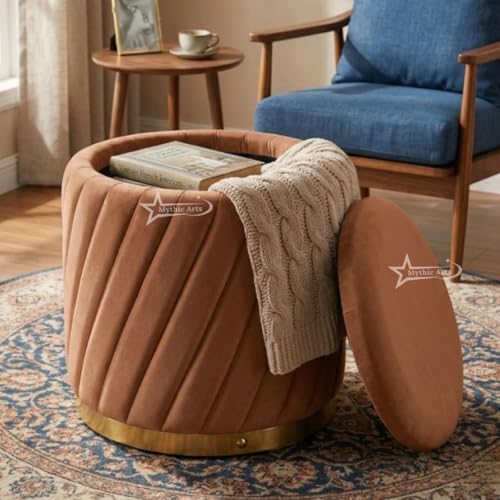 Image of Mythic ArtsRound Upholstered Sitting Stool & Footrest Velvet Storage Ottoman Pouffe16 X 16X 19 inch | Versatile Puffy for Living Room, Bedroom, and Office ? Chic Home Furnishings & Dcor Coffee