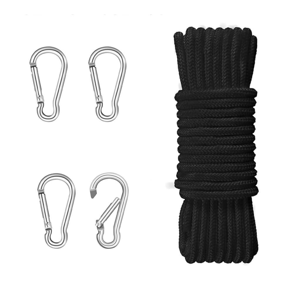 Corda per bandiere in nylon, 20 m, per casa, esterni, accessori (bianco), resistente alle intemperie, con 4 moschettoni, per ganci, barche a vela, giardino, campeggio
