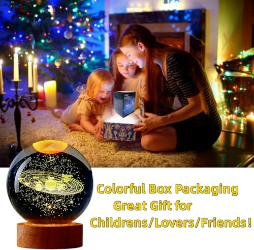 Image of HAMSA KITCHEN & LIFESTYLE 3D Crystal Ball With LED Wooden Base-Solar System Night Light, 3D Crystal Ball, Galaxy Lamp Ball,Light Lamp With USB Powered (16 Colour Galaxy)