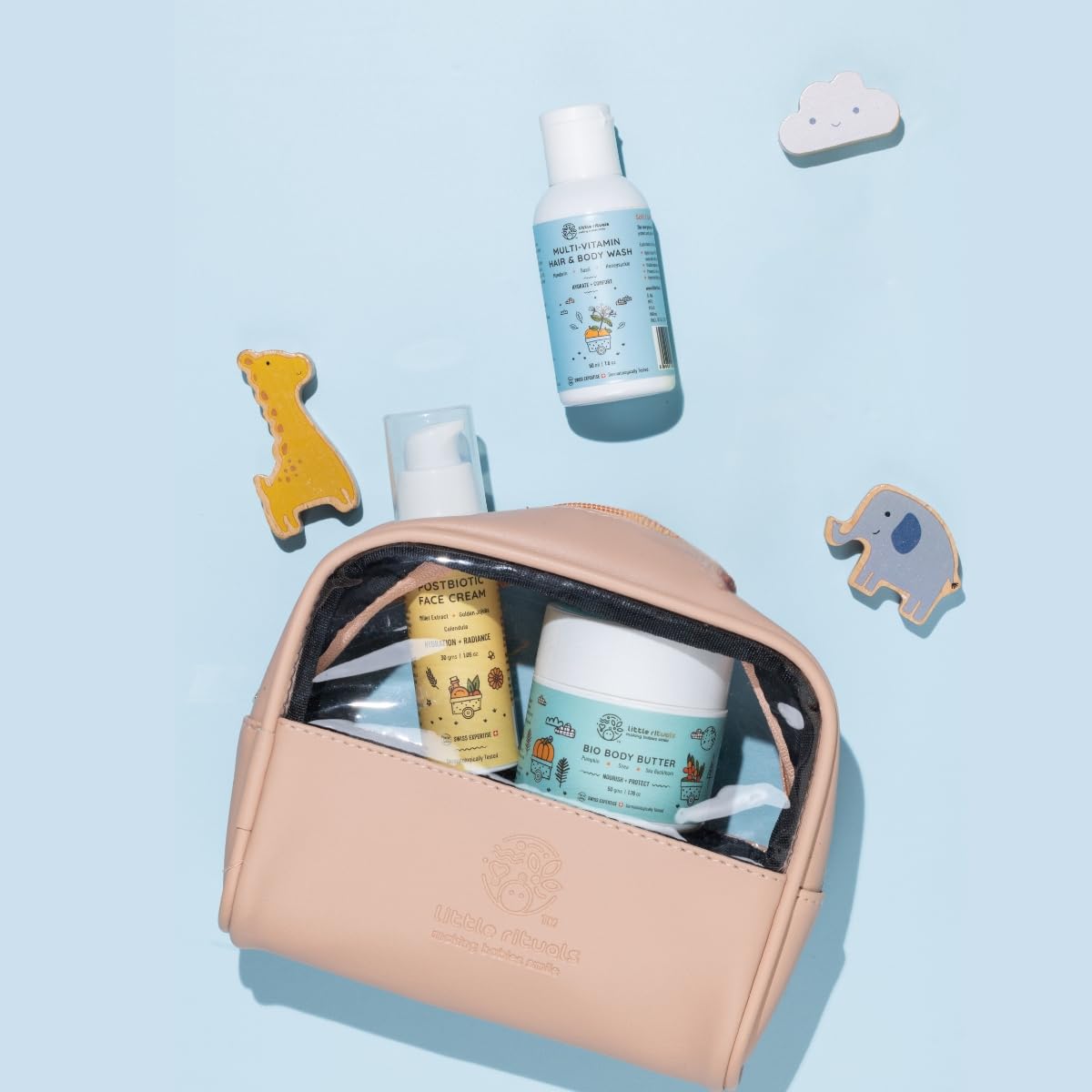 Little Rituals Travel Kit for Kids, Baby, Children | Newborn Baby Essentials Combo | Baby Products Mini Pack | New Born Baby Products | Baby Skin Care Collection for Travelling Parents | Body Wash 50 ml, Face Cream 30 gm, Body Butter 50 gm