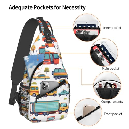 Morrales tipo Sling con estampado de autos para hombre y mujer miniatura 4