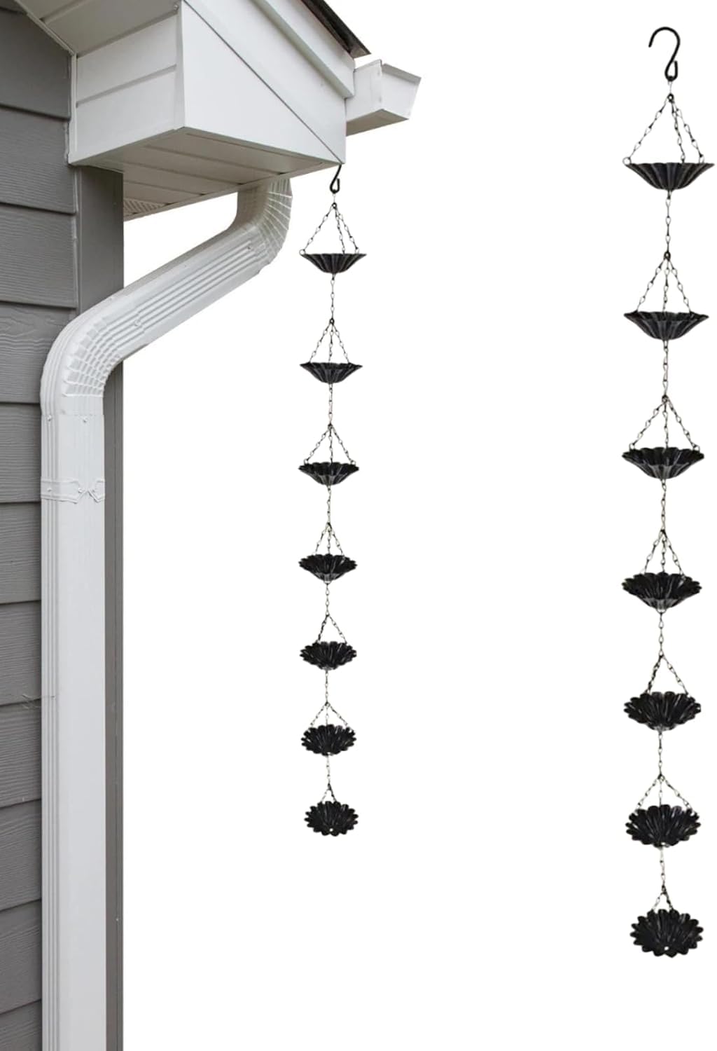Metal Rain Chain Copper Plated Iron Flower Shaped Rainwater Catcher Easy Hook Installation Gutter Downspout Alternative Weatherproof Decor for Garden Patio Roof Yard Outdoor Use