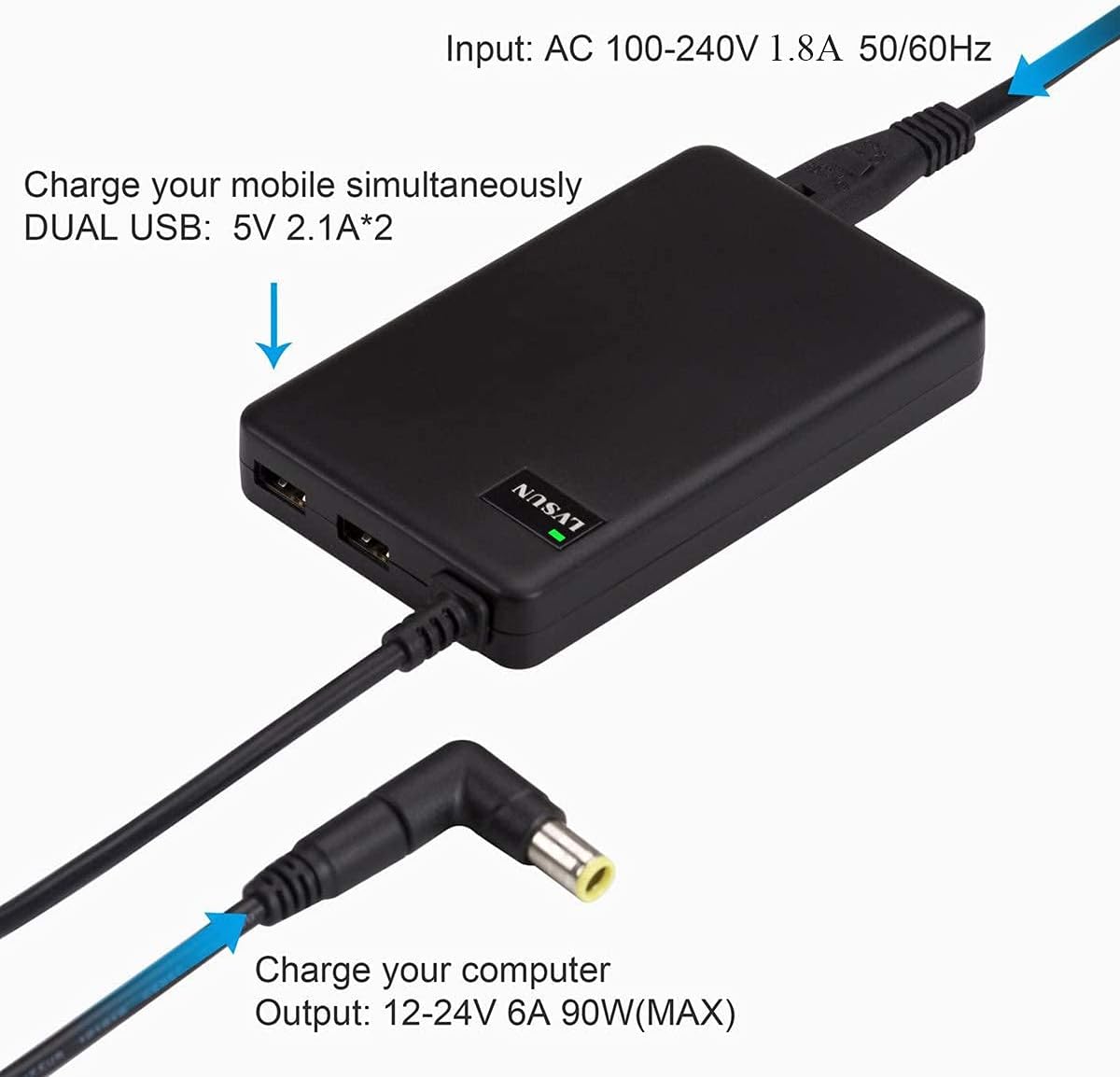 Frее Shірріng Ovеr $50 LVSUN Universal Laptop Charger 90W 12-24V One for All - Slim AC Adapter Power Supply Cord with Dual USB Ports for Mobile/Tablet - Compatible with Lenovo HP Toshiba Samsung Acer Asus and Most Notebooks Tор Rаtеd LVSUN Universal Laptop Charger 90W 12-24V One for All - Slim AC Adapter Power Supply Cord with Dual USB Ports for Mobile/Tablet - Compatible with Lenovo HP Toshiba Samsung Acer Asus and Most Notebooks