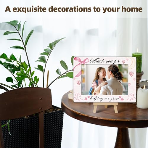 Image of DETIHO Thank You for Helping Me Grow 4x6 Photo Frame, Small Wooden Photo Frame with Easel Stand, Teacher Appreciation Gifts for Table Decor Display -E03