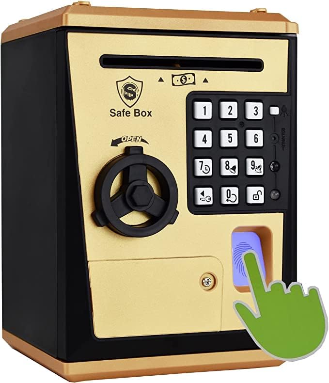 Like Toy Safe Box, ATM Piggy Bank, Money Coin Savings Bank, Great Gift for Children Kids (Golden/Black)