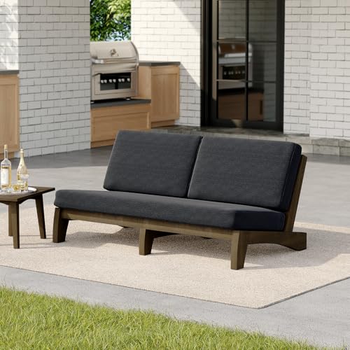 Image of Pia Ricoo 1-Piece Patio Furniture Set, Outdoor Wood Sofa with 4.5-Inch Thick Cushions, All-Weather Conversation Set for Backyard, Deck, Lawn - Drak
