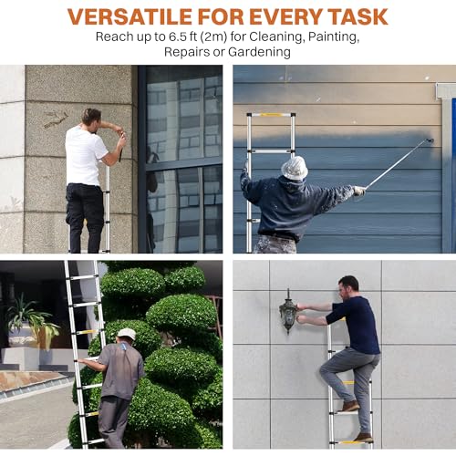 Image of BonKaso VertiPro 2M(6.5Ft) Telescopic Ladder|Aluminum Ladder 7 Step|Multipurpose for Home & Outdoor use with Self Locking Mechanism|EN131 Certified Max Load Capacity of 150kg