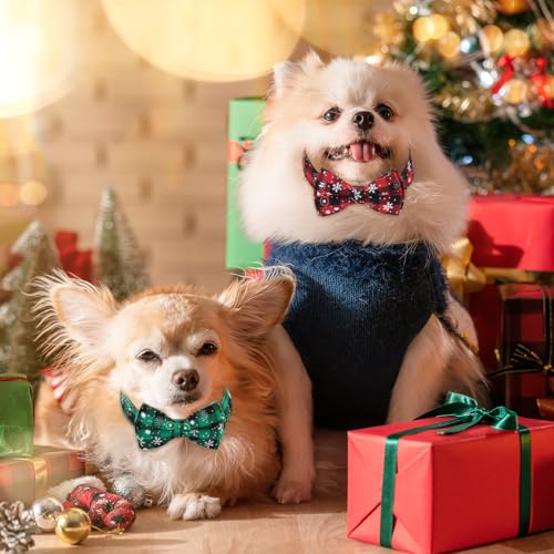 Weihnachten Hundehalsband mit Hunde Fliege Abnehmbarer, Weich und Bequem, verstellbares Hundehalsband, 2 Stück, Sicherheitsschnalle, Schneeflocke mit Weihnachten Design (XL)