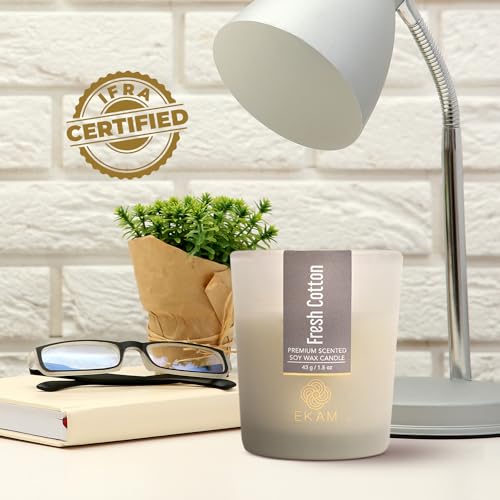 Image of EKAM Fresh Cotton Votive Soy Wax Scented Candle, 40 Grams, 10 Hours Burn Time| Long Lasting Premium Candles | Ideal for Home Decor | Gifting & Aromatherapy