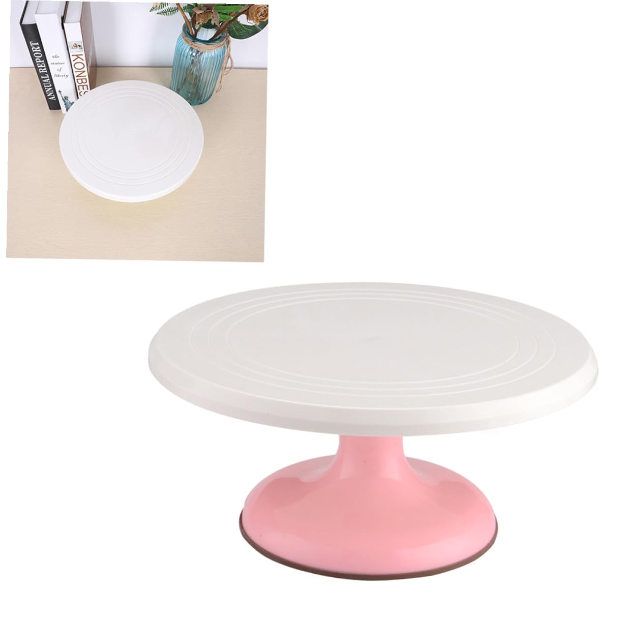 VANZACK Mesa Giratoria para Pasteles Rosa Soporte de Decoración Redondo con Herramienta de Repostería Duradera para Hogar y Restaurante