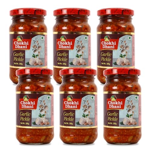 Image of Chokhi Dhani Lahsun ka Achar Garlic Pickle | Tangy and Spicy | (Pack of 6, 200g Each)