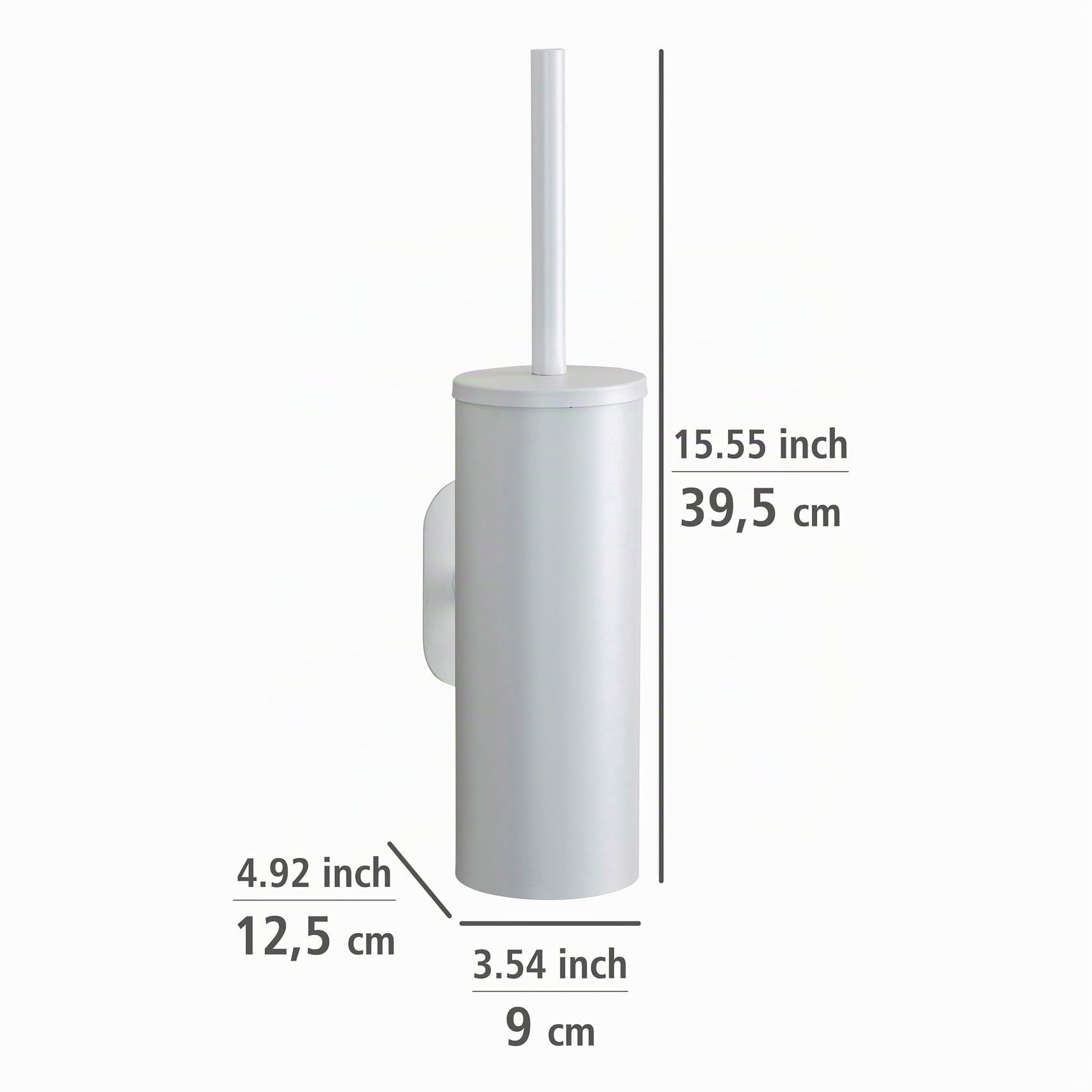 WENKO Turbo-Loc WC-Garnitur Mod. Orea eleganter Toilettenbürstenhalter aus rostfreiem Edelstahl geschlossen 9 x 39,5 x 12,5 cm Weiß matt
