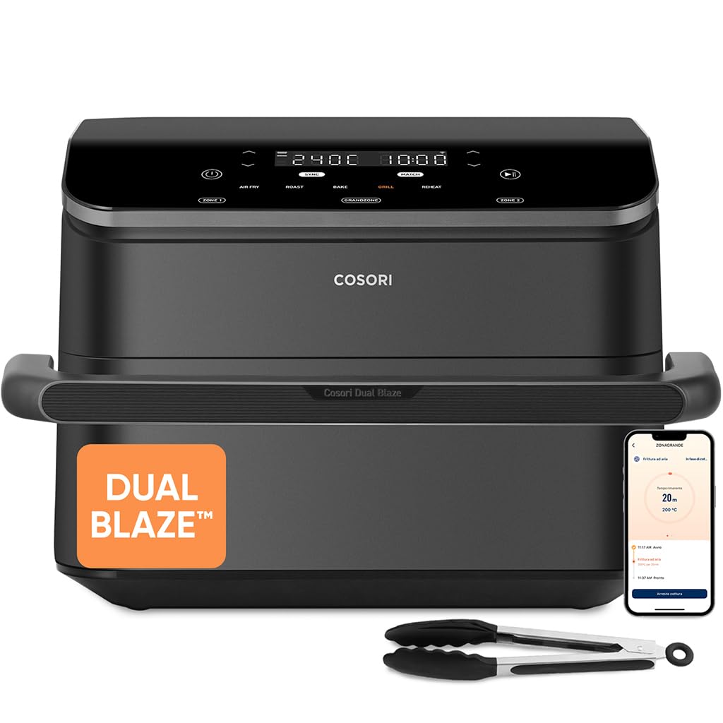 Cosori Twinfry Friggitrice ad Aria 10 Litri Doppio Cestello 5L+5L Con WIFI | Doppia Resistenza, Separatore Rimovibile, 5 Funzioni, 35-240℃, 2800W, 70 Ricette Online, Grigio, CAF-TF102S