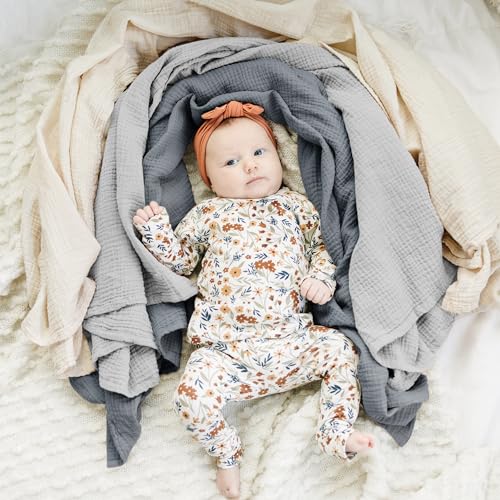 Image of Konssy 3 Pack Muslin Swaddle Blankets for Unisex, Newborn Receiving Blanket, Large 47 x 47 inches, Soft Breathable Muslin Baby Swaddles for Boys & Girls