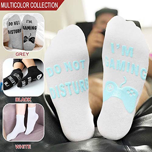 Tuopuda Chaussettes Imprimé Femmes Hommes Couple Socquettes Coton Ankle Socks Do Not Disturb I'm Gaming Imprimé Chaussettes de Cheville (Noir + gris)