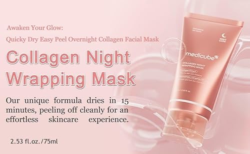 MEDICUBE Collagen Night Wrapping Mask (75 ml) - Medicube Collagen Overnight Wrapping Peel Off Facial Mask Pack, Elasticity & Hydration Care - Hydrolyzed Collagen For Glowing Skin