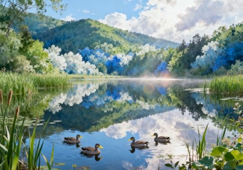 Kits de Punto de Cruz Estampados, Paisaje Tranquilo de Montañas y Agua Patrone Cuadro Kit Punto de Cruz,11CT 40x50cm, Kit de Bordado para Bricolaje