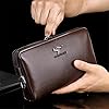 TIANHONGDAISHU Cowhide Mens Clutch Bag Handbag Leather Zipper Long Wallet Business Hand Clutch Phone Holder Password Lock Men's Large Capacity Folder Bag (Brown) #3
