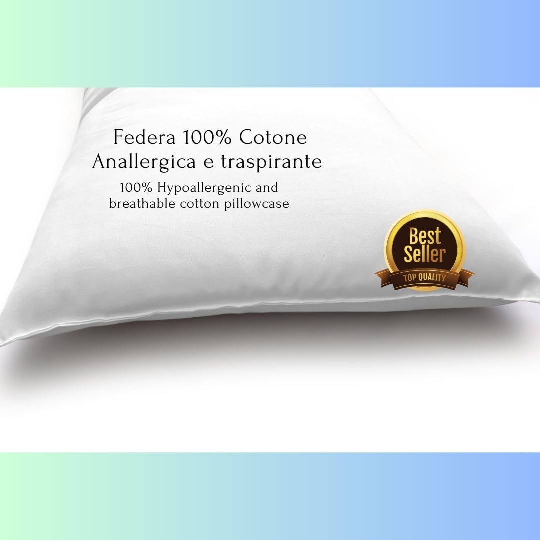 GM Coussin 40 x 30 cm pour enfant 100 % coton hypoallergénique blanc Lavable en machine pour dormir à la maison ou en voyage. Fabriqué en Italie