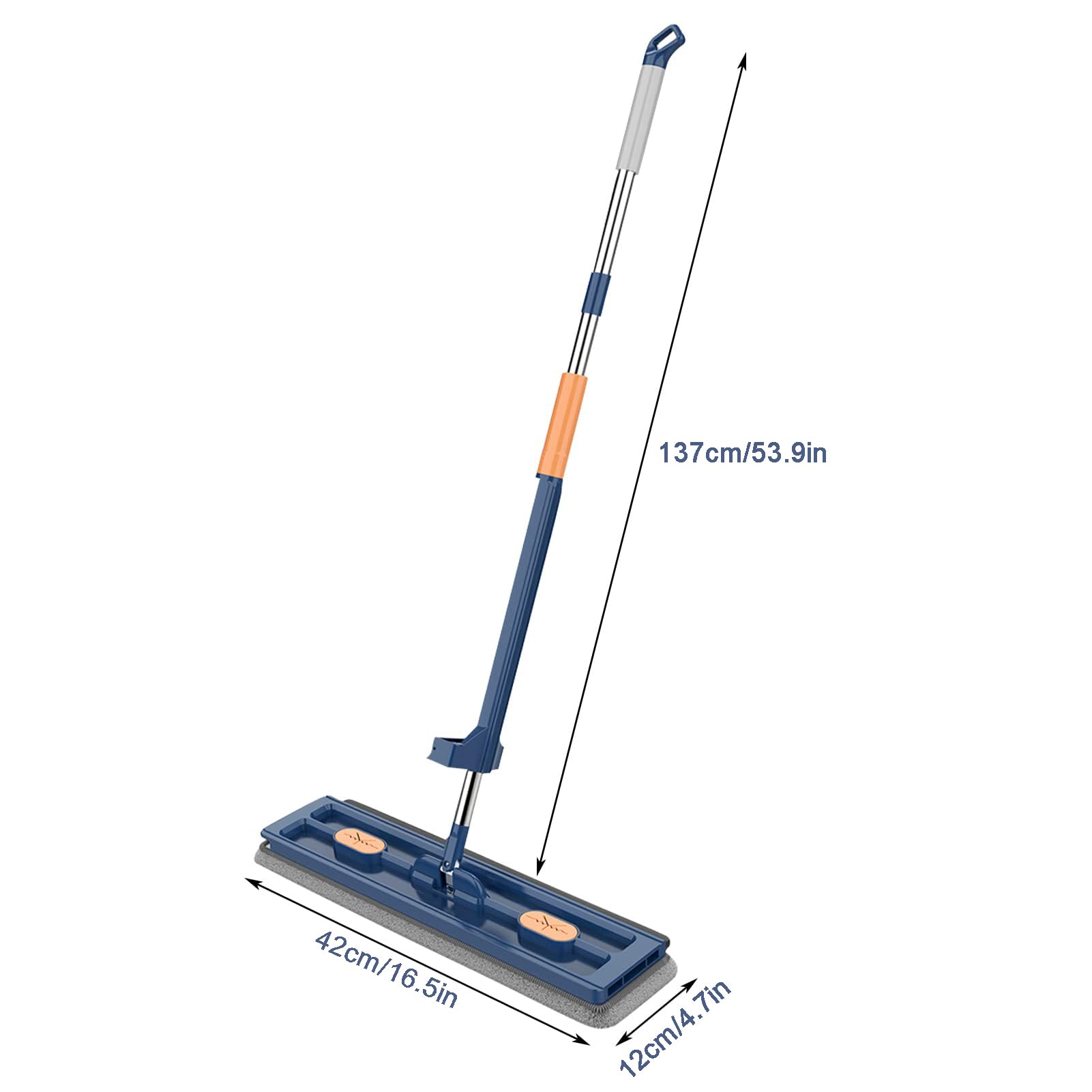 Juego de trapeador plano grande con cubo limpiador de suelos de microfibra giratorio de 360° sin Ha, incluye 4 almohadillas de fregona, ideal para uso doméstico y comercial, color azul