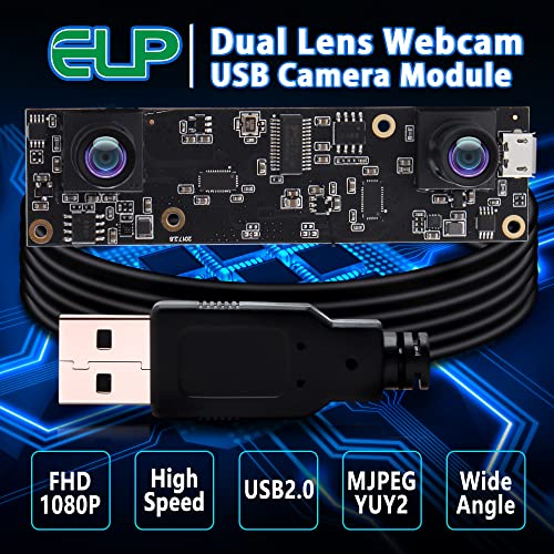 Image of ELP 1080P Dual Lens USB 3D Stereo Webcam Board for Computer and Raspberry Pi - AR0330 Binocular USB2.0 PC Camera Mini UVC USB Security Laser Engraver Laptop Lightburn