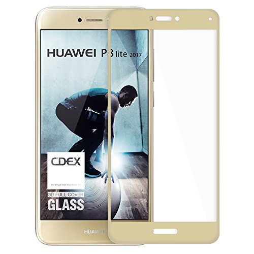 doupi FullCover Protector de Pantalla Compatible con Huawei P8 Lite (2017), Cobertura Completa 3D 9H HD Duro Vidrio Templado, Dorado