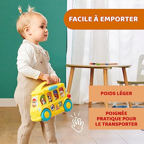 Chicco Bus Scolaire Bilingue jouet bus bilingue français anglais avec 7 boutons interactifs palette à 3 positions joue plus de 35 chansons phrases et mélodies jouets pour bébés 9 - vue 8