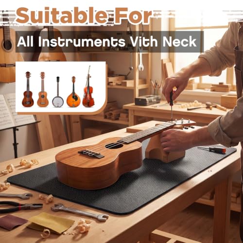 Image of Klyyo 41 Inch Guitar Mat with Neck Rest, 8mm Thick TPE Non Slip,Black | Dual Height Cradle for Bass Guitar, Repair Bench Pad for String Change Cleaning, Fits Acoustic Electric Ukulele