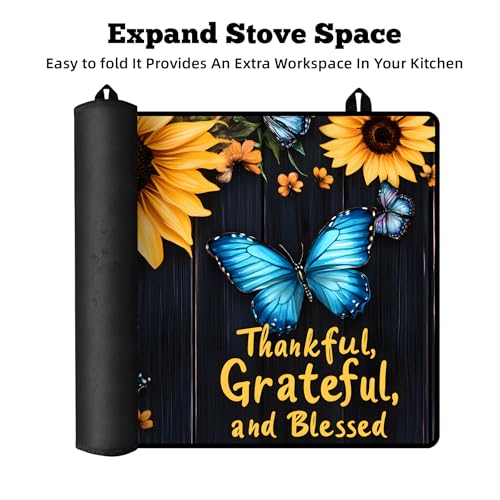 Image of Multi-Design Stove Top Cover for Glass /Electric Stoves - 3-in-1 Heat-Resistant Protector Mat, Non-Slip Drying Rack 28 inchx20 inch (Sunflower-Butterfly, 28 inch L x 20 inch W)