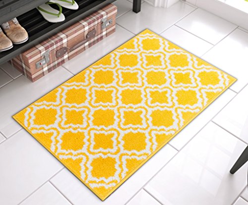 Well Woven Bright StarBright Yellow Calipso Modern Geometric Trellis 20" x 31" Mat