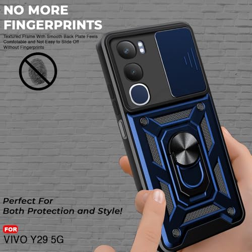 Image of AESTMO Tough Armor Vivo Y29 5G Bumper Back Case Cover | Ring Holder & Sliding Camera Shield Cover | 360 Degree Protection Back Case Cover for Vivo Y29 5G (Blue)