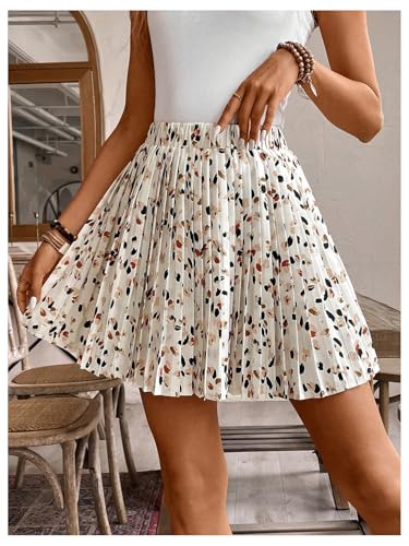 Milumia Women's Graphic Pleated Short Skirt High Waist Flare A Line Casual Skirts2