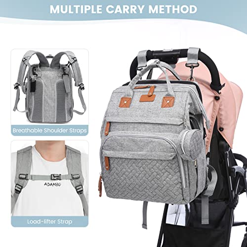 Repig Diaper Bag Backpack, Multifunction Baby Diaper Backpack With Changing Pad & Stroller Straps & Pacifier Case, Waterproof Travel Nappy Bags, Newborn Baby Essential, Large, Grey #TOP3
