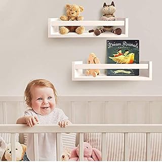 AHDECOR Floating Shelves Multi-Use Wall Shelf Nursery Kids Bookshelf White Wood Display Shelf, Set of 238 x 11.5 x 12.7 cm