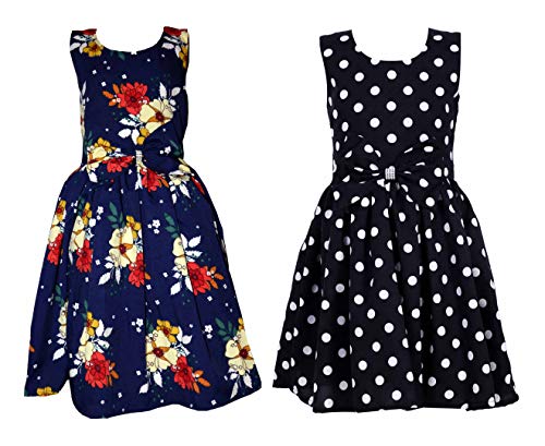 Image of Casual Frock for Baby Girls,Blue Printed and Olive Printed,Pack of 2