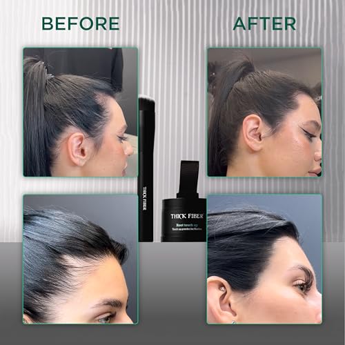 THICK FIBER Root Touch Up Powder, Cover Up Hairline for Thin- Water & Sweat Resistant Hair Loss Concealer Set with for Thinning Hair Women, Includes Brush (Grey)