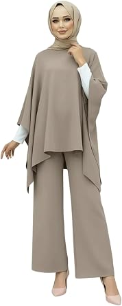 Zadaos Muslim Turtleneck Knitted Sweater Set For Women Wide Leg Long Pants Matching Islamic Outfit