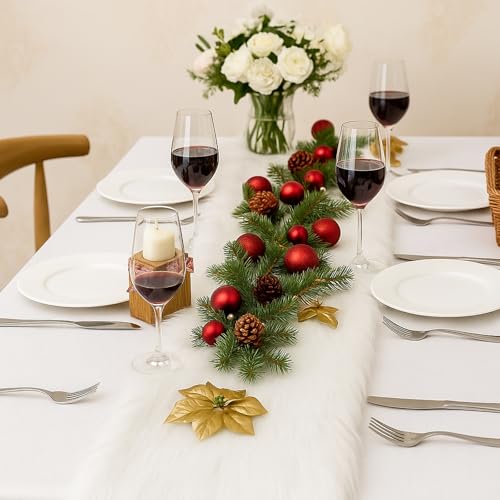 Pontedinvoy Kunstfell Modern Tischläufer - Deko Weihnachten,Tischläufer Weiß,Weihnachten Tischläufer für Weihnachten ,Hochzeit,Home Esstisch, Schminktisch, Couchtisch Moderner Tischläuf (30x120cm)