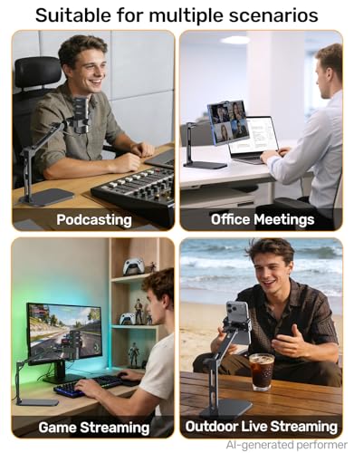 Image of Desktop Mic Arm Stand 2.68lbs Max Heavy Duty Microphone Mount with Silent Mute Knob Compatible with Rode PodMic Shure SM7B for Podcast Gaming Streaming Office Desk Setup Boom Arm