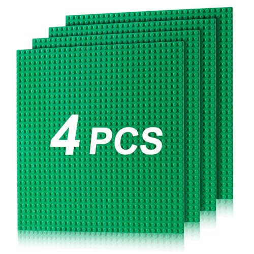 Image of Husfunov 4 Pack Classic Baseplates, Building Plates for Building Bricks, Compatible with All Major Brands and Activity Table-Baseplate 10 inch x 10 inch, Age 3 and up, Green